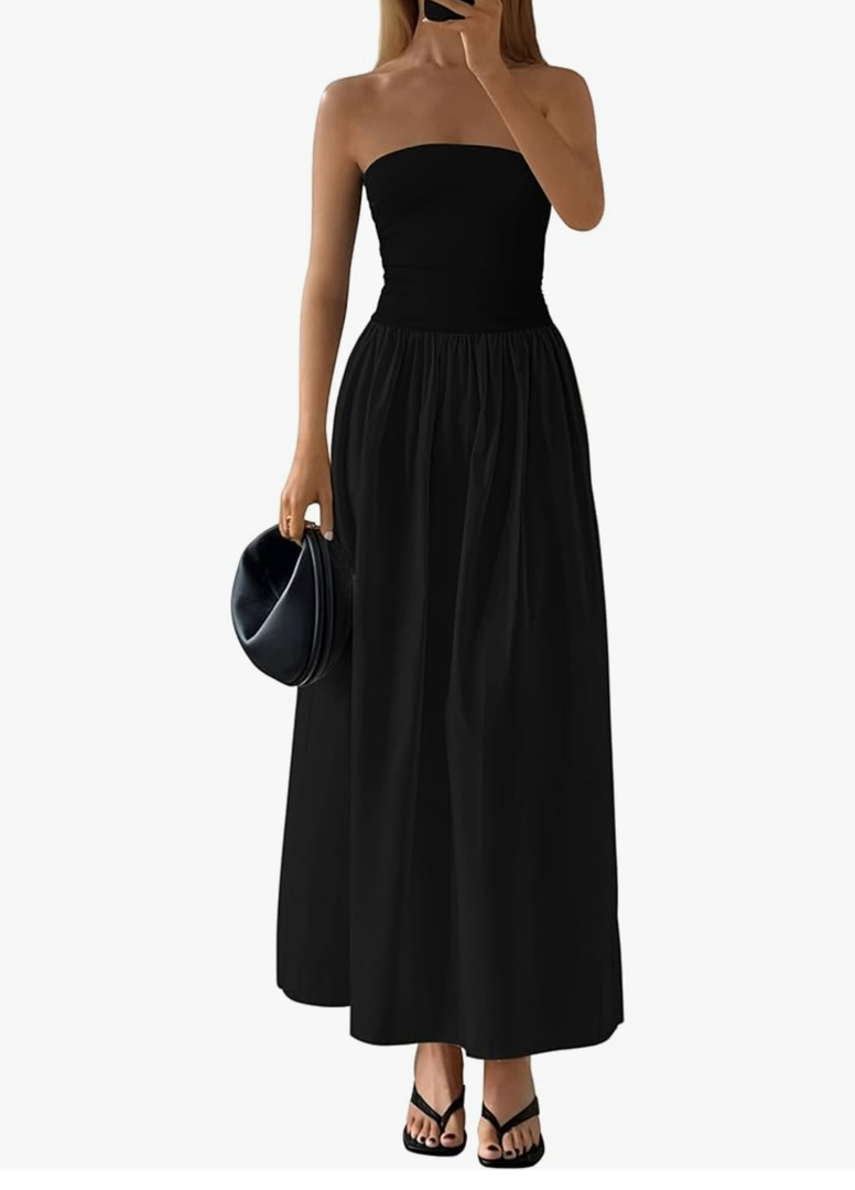 PRETTYGARDEN Women 2025 Summer Elegant Strapless Maxi Dress Tube Top Dress A Line Flowy Long Wedding Party Cocktail Dresses M