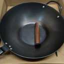 WANGYUANJI 14.2" Carbon Steel Wok with Lid, Flat Bottom Chinese wok