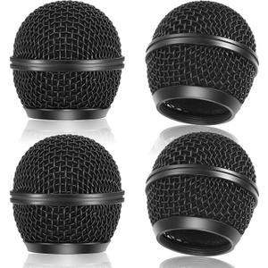 Facmogu 4PCS Black Microphone Ball Head Mesh Grill, SM58 Style Brushed Nickel Replacement Microphone Grille Head with Inner Foam, Mic Grill Replacement Compatible with SM58 SM58S SM58LC BETA58 BETA58A