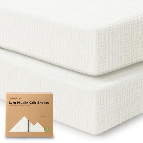 KeaBabies 1-Pack Muslin Crib Sheets for Boys, Girls - 100% Organic Cotton Fitted Baby Crib Mattress Sheet, Soft Breathable Standard Toddler Bed Cover Bedding Set, Neutral, Durable 52x28 (Soft White)