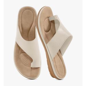 Summer Flat Sandals for Women: Comfortable Walking Dressy Slides for 2025 - Ladies Orthopedic Casual Shoes Indoor Outdoor Cream 43