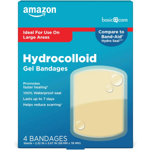 Amazon Basic Care Advanced Fast Healing Hydrocolloid Gel Bandages, Large Wound Dressing, 4 ct