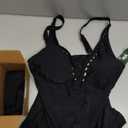 BMJL Womens Tankini Swimsuits with Skirt Tummy Control Bathing Suit V Neck Scalloped Swim Dress (Medium, Black)