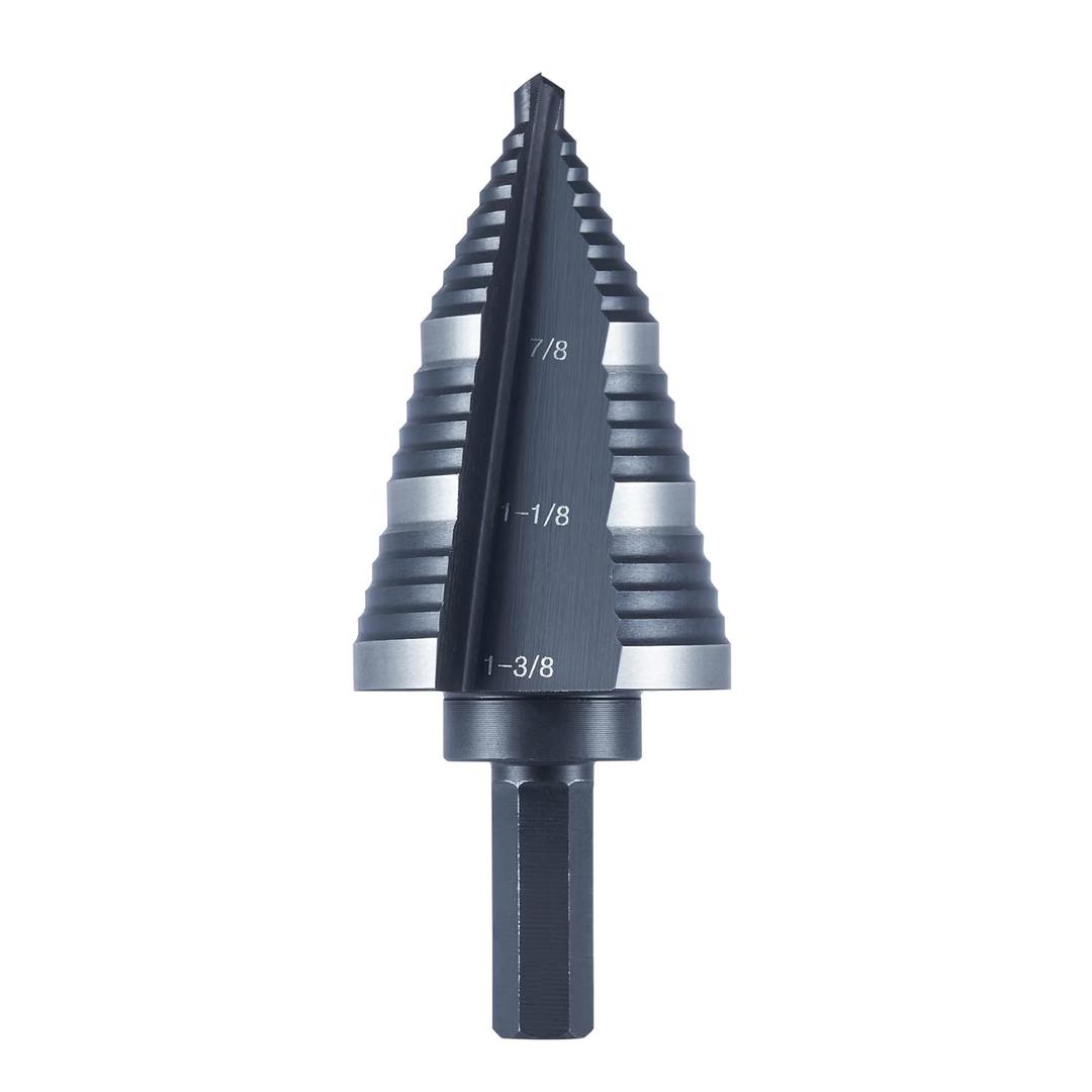 3 Sizes M2 Step Drill Bit for Steel Sheet, 7/8", 1-1/8", 1-3/8" HSS Multi Size Hole Stepped Up Unibit Home Tools
