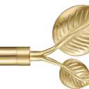 Decorative Curtain Rod with Leaf Finials, 1Inch Diameter 110-160 Inch Adjustable Length Single Drapery Window Rods Telescoping Structure, Warm Gold