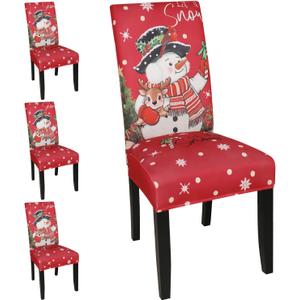 Christmas Dining Room Chair Covers Set of 4, Stretch Pattern Parsons Chair Slipcovers Spandex Removable Washable Kitchen Chair Protector Cover for Dining Room, Hotel, Ceremony (Xmas 02)