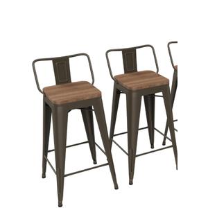 Yongchuang 26 inch Bar Stools Set of 2 Industrial Kitchen Counter Height Barstools with Wood Seat Metal Low Back Bar Chairs Gunmetal