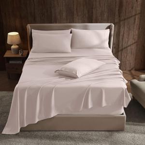 Hearth & Harbor Extra Deep Pocket Sheet Sets, Luxury Soft 6 Piece Bed Sheet Set Fits Mattress 18-24 Inches - Queen, Peach Beige