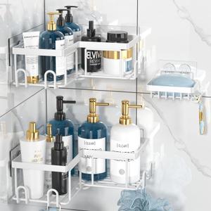 Adhesive Corner Shower Caddy - Rustproo, No Drilling Wall Mounted Shower Shelves, Organizer for Bathroom. White