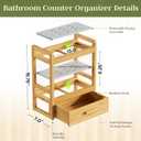 Bamboo Bathroom Countertop Organizer, 2 Tier Vanity Organizer with Drawer for Skincare & Makeup, Countertop Storage with Stone Drying Mat for Coffee Bar, Kitchen, Matcha Station, 13"L x 15.75H" x 7"W