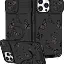 Goocrux (2in1 for iPhone 13 Pro Max Case for Women Butterfly Girls Girly Phone Cover Cute Black Butterflies Unique Design with Slide Camera Cover+Ring Holder Fashion Cases for Apple 13 Pro Max 6.7''