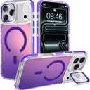 Cute Case for iPhone 17 Pro Max Case with Camera Lens Protector Stand for Women Girls Men [Compatible with Magsafe] Aesthetic Glitter Sparkly Bling Magnetic Phone Cover, Iridescent Purple