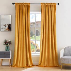MIULEE Mustard Yellow Velvet Curtains Thermal Insulated Blackout Curtain Fall Drapes for Bedroom Living Room Darkening 72 Inches Long Curtains Panels Rod Pocket Set of 2 (52"W x 72"L (Pack of 2))