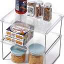 IVYHOME Pantry Organizer, Cabinet Storage Shelf Rack, Stackable Kitchen Cabinet, Foldable Countertop Shelf Organizer, 2 Pack