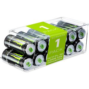 Soda Can Organizer for Refrigerator for Tall Cans of 16oz & 17oz, Stackable Beverage Cans Container Holder Dispenser with Lid for Fridge Pantry Rack Freezer (One Pack)