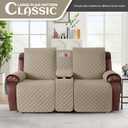 KinCam 100% Waterproof Recliner Loveseat Cover with Console, Non-Slip Reclining Couch Covers for 2 Seat, Recliner Sofa Cover Furniture Protector with Elastic Straps for Kids, Pets, Khaki