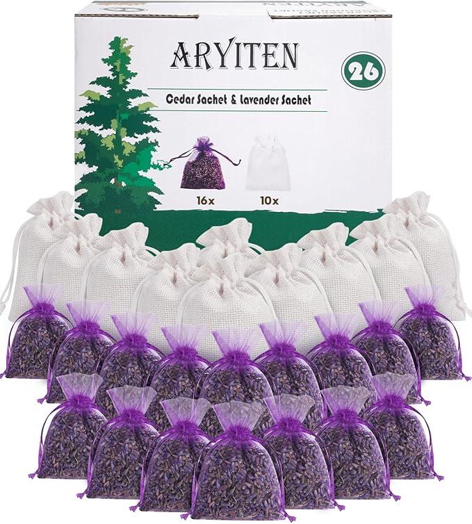 26 Pack Cedar and Lavendar Home Fragrance for Drawers and Closets - Stop Clothes Damage, Cedar Chips and Natural Dried Lavender Sachets Bags