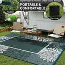 COCOER Floral Outdoor Rug 8x10 Reversible Waterproof Patio Rug - Quick Dry - Comfortable & Soft - Suitable for All Weather - Easy Clean (Tealwhite)