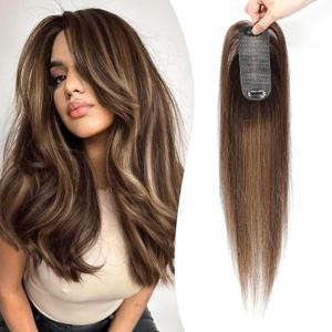 Urbeauty Hair Toppers for Women Real Human Hair for Thinning, 16 inch 2x5Silk Base Upgrade Topper, Clip-in Volume Enhancer, Natural-Looking, No Glue, Breathable, Lightweight (#P4/10)