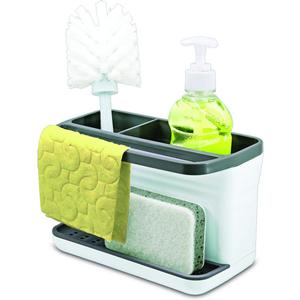 Glad Kitchen Sink Organizer Caddy with 2 Compartments | Sponge Holder for Soap, Scrubber Brush, and Dish Cloth | Drain Holes and Pour Spout Keeps Countertop Dry