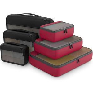 Packing Cubes Organizer Bags For Travel Accessories Packing Cube Compression 6 Set For Luggage Suitcase (Black Red)