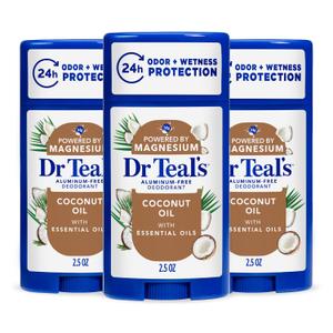 Dr Teal's Aluminum-Free Deodorant, Coconut Oil with Essential Oils, 2.5 oz (Pack of 3)