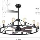 She's home 43" Black Wagon Wheel Chandelier Fan with Light, 12-Lights Large Round Candle Farmhouse Fandelier Ceiling Fan with Light Fixture for Living Room, Dining Room, Height Adjustable, 43in