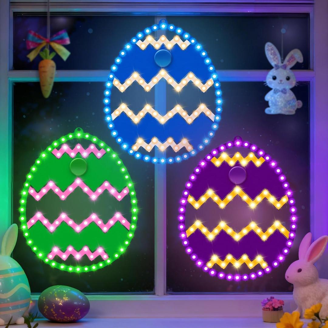 3 Pack 10" Easter Classics Twinkling LED Eggs, Hi Vibrant Aluminum Frame Eggs Spring Window Silhouette LED Lights, Holiday Waterproof Indoor Outdoor Decoration