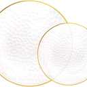 Rubtlamp 60Pcs Clear Plastic Plates,Clear Disposable Plates With Gold Rim,Heavy-duty Gold Plates,Hammered Party Plates Include 30Clear Dessert-Platos,30Dinner-Platos for Wedding, Party