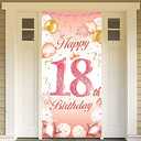 DPKOW Rose Gold 18th Birthday Party Decoration - Banner for Backdrop, Door & Wall; 185 x 90cm Fabric