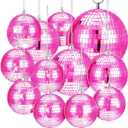 WILLBOND 12 Pack Disco Ball Mirror Ball with Hanging Ring for Fun Retro Disco Party Decorations Party Dj Lighting Effect Stage Props Game Accessories, 5.91", 3.94", 3.15", 2.36"(Pink)