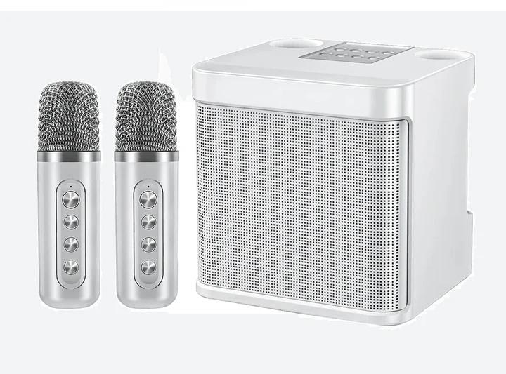 Karaoke Machine with 2 Microphones，Karaoke Machine for Adults and Kids，Portable Mini Karaoke Speaker PA System,Support Bluetooth/USB/AUX/TF, Karaoke Kit for TV,Home Party, Meeting,Outdoo
 (White)  KD-203