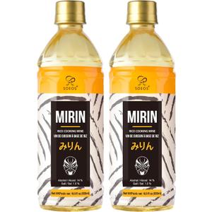 Soeos Mirin Japanese Cooking Wine, 16.9 fl oz (Pack of 2), Authentic Natural Sugar Sweet Rice Cooking Wine for Cooking, Condiments, Seasoning Homemade Sauces, Japanese Seasoning