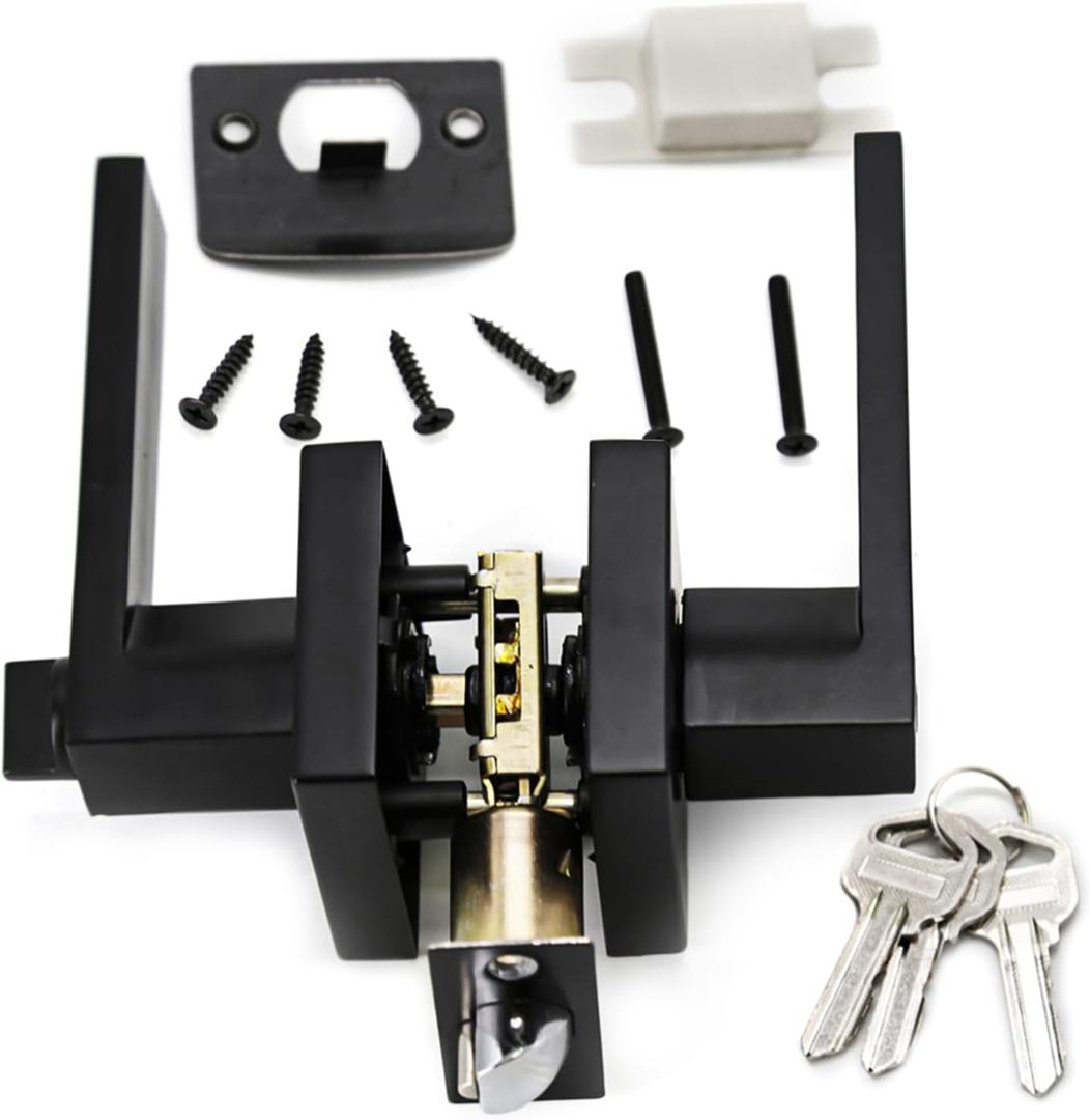 Keyed Entry Door Handle Lever for Right and Left Handed Doors with Full Set Lockset and Matching Screws for Bedroom and Bathroom Black Matte