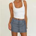 Womens Cargo Skirt Y2K Casual Summer Ruched Mini Skirt Blue Gray L