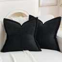 HAUSSY 2 Pack Pillow Covers 18x18 Inch, Corduroy Decorative Throw Pillows Soft Boho Striped Solid Couch Cushion Covers Home Decor Modern Pillowcase for Living Room Sofa Bed, Black (Covers Only)