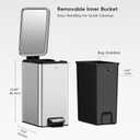 EKO Small Bathroom Trash Can with Lid Soft Close, Step Pedal, 10 Liter / 2.6 Gallon Stainless Steel Garbage Can with Removable Inner Bucket, Anti-Fingerprint Finish (Silver)
