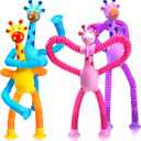 Giraffe Sensory Travel Toys 4Pcs for Roadtrip Car Ride Airplane Toddler Girl Year Old Ages 2 3 4 5 6 7 8, Suction Autism Pop Tube Fidget Toy Autistic Valentines Day Stocking Easter Basket Stuffer Gift