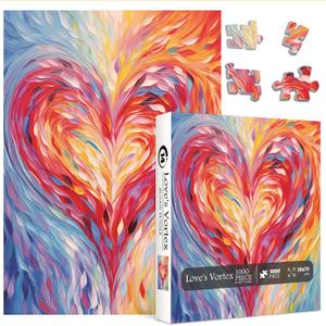 Colorful Heart Puzzles for Adults 1000 Pieces, Rainbow Gradient Love Jigsaw Puzzle, Impossible Valentines Art Painting Challenging Puzzles as Home Decor
