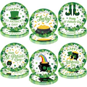 50 Pack St. Patricks Day Decorations, 9" Green St. Patricks Day Plates, Disposable Shamrock Paper Plates, Irish Party Favors Set Shamrock Tableware for St Patty's Day Holiday Table Decor Supplies