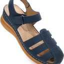 Women's Closed Toe Wedge Sandals - Dressy Summer Fisherman Sandals Comfortable (Blue)