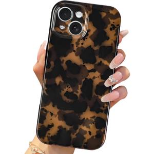 Compatible with iPhone 15 Case 6.1 inch,Tortoise Shell Retro Amber Brown Cheetah Print Leopard, Classic Soft TPU Protective Shockproof Case for iPhone 15