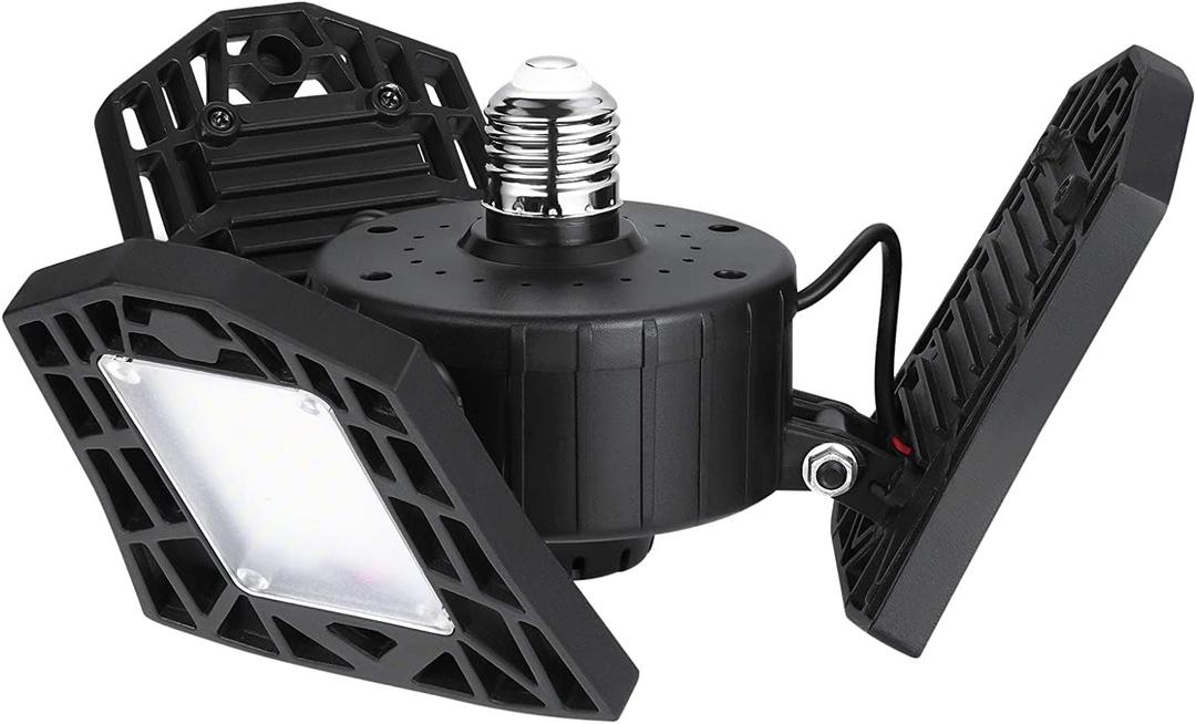 Deformable LED Garage Light - 6000 Lumen 2800K Warm White 60W, Three Leaf Garage Organization Ceiling Lighting
