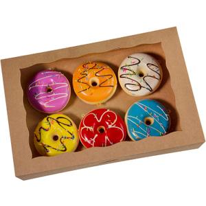 Brown Pastry Bakery Box 14x10x3inch,Large Donuts,Muffins,Cookies Boxes with PVC Window - Auto-Pop up Paper Box Nature Cardboard Take Out Container,Pack of 8