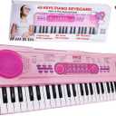 Pyle Electric Keyboard 49 Keys  Portable Digital Piano with 100 Rhythms, 100 Tones, 50 Demo Songs, Rechargeable Battery, Wired Microphone  Beginner Keyboard for Kids and Adults, Pink (PKBRD4912PK.3)