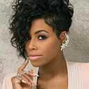 SEVENCOLORS Short Curly Pixie Wigs for Black Women Natural Looking Black Wavy Wigs with Side Bangs Synthetic Short Hair Asymmetrical Wig