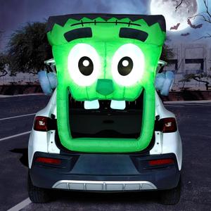 Joiedomi 4.3 FT Halloween Inflatable Outdoor Decorations, Trunk Or Treat Car Decoration, Blow Ups Green Zombie with Built-in LEDs for Car Decor, Halloween Yard Decor