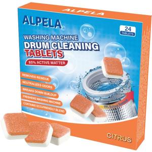 Citrus Washer Cleaner Tablets 24 Count  Septic Safe Washing Machine Cleaner & Odor Eliminator  Deep Cleaning Descaler for HE Front & Top Load Washers  Laundry Tub & Drum Cleaner