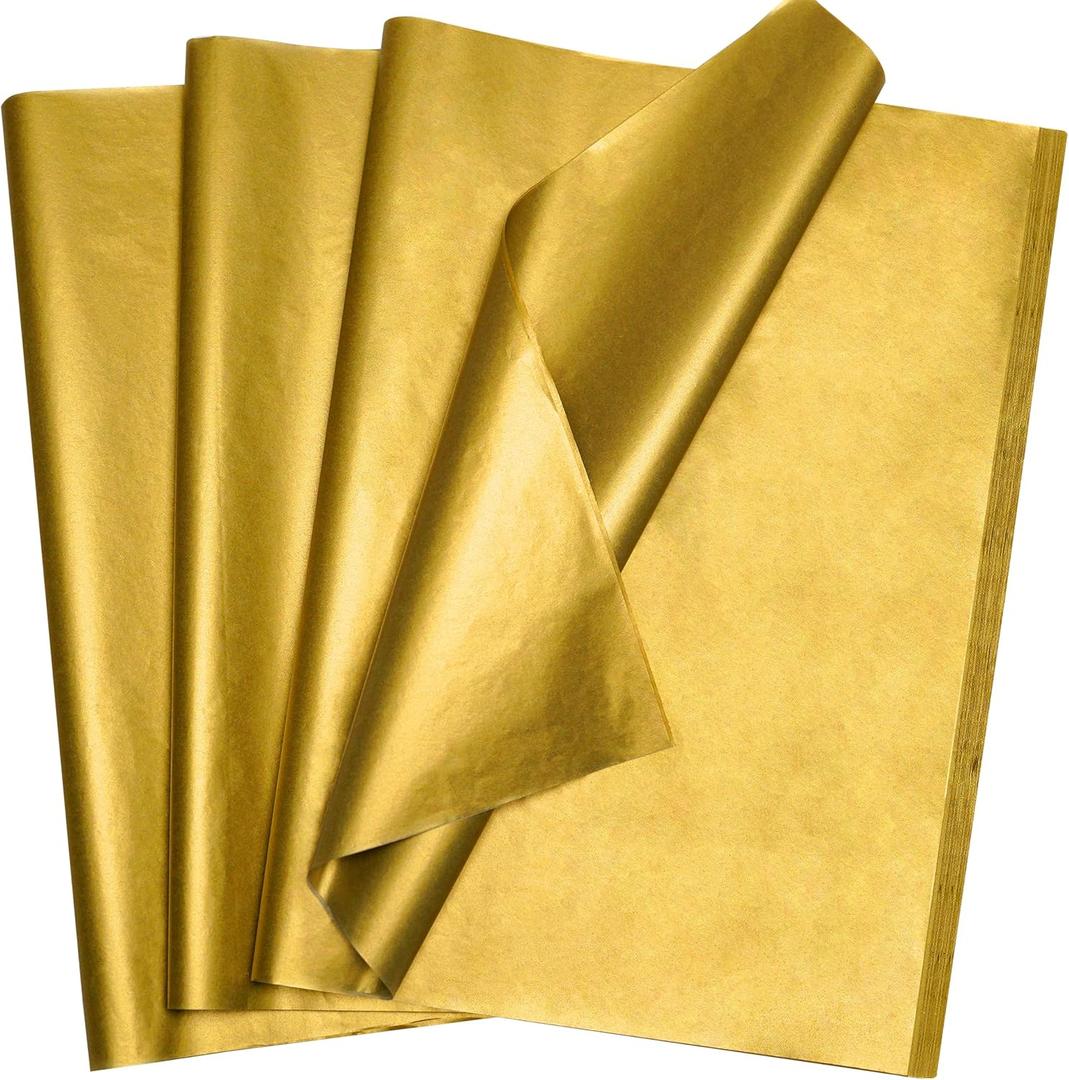 Bobobag 100 Sheets Gold Tissue Paper,14"X20" Metallic Tissue Paper for Gift Bags, Birthday Anniversary Christmas Tissue Gift Wrapping, Holiday Decoration & Arts & Crafts