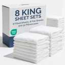 Bulk Case Pack of 8 Sheet Sets - Complete 6 Piece Sheet Sets - Bulk King Bedding - Wholesale Case Pack for Hotels, Spa & Airbnbs - Deep Pocket, Fade & Wrinkle Free - Cooling & Breathable - King, White